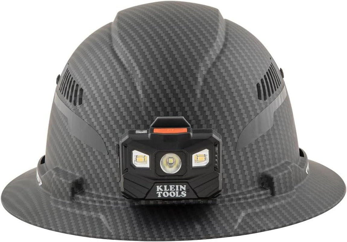 Klein Tools 60347 Hard Hat, Vented Full Brim, W/Headlamp, KARBN Pattern