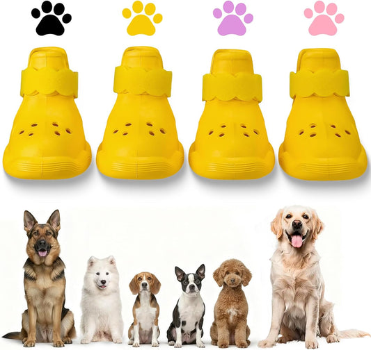 Dog Shoes for Hot Pavement and Snow - Waterproof, Non-Slip, Breathable Booties with Adjustable Straps for Small Medium, and Large Dogs (Yellow, XXL)