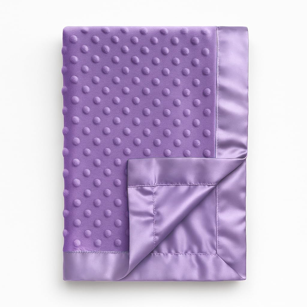 Pro Goleem Baby Soft Minky Dot Blanket with Silky Satin Backing Baby Gifts for Boys and Girls (Purple, 30’’ X 40’’)