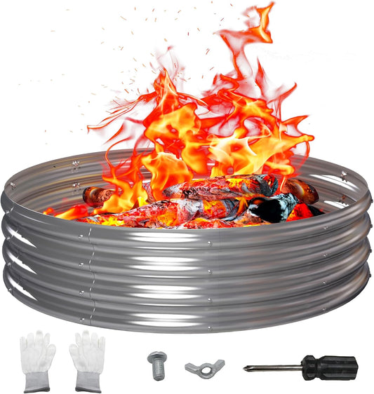 PROWORX 48 Inch Outdoor Fire Pit Ring, round Galvanized Portable Fire Pit for Camping, Metal Steel Bonfire Fire Ring for Outside, Backyard