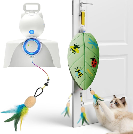 ROJECO Automatic Door Hanging Cat Toy, Retractable Feather Interactive Toy