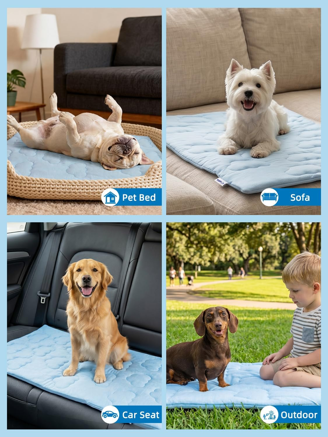 Huafly Dog Cooling Mat,Dual-Sided Cooling Mat for Dogs Cloud Blue