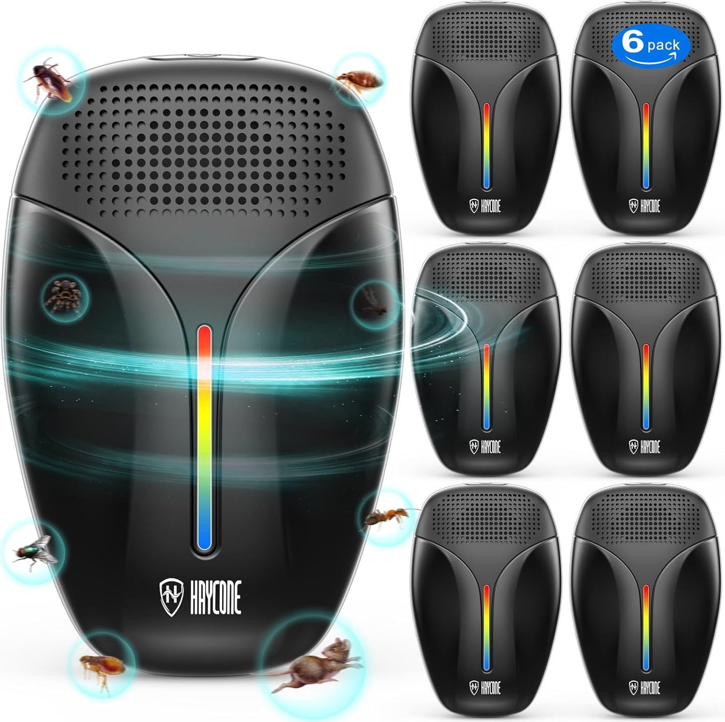 Upgraded Ultrasonic Repeller & Insect Indoor Repeller,Ultrasonic and Repellent for Roach,Rodent,Mouse,Bugs,Mosquito,Mice,Spider,Ant,3 Mode Switching,6 Packs