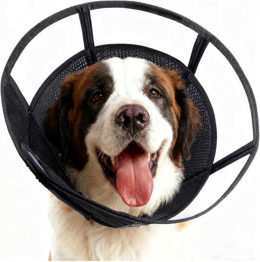 Extra Large Soft Dog Cone, 37Cm / 14.5" Long Stop Licking Deep Pet Recovery Collar after Surgery, Clear Plastic Breathable Elizabethan Head Neck Circle, Adjustable Comfortable Cones (XXL Black)