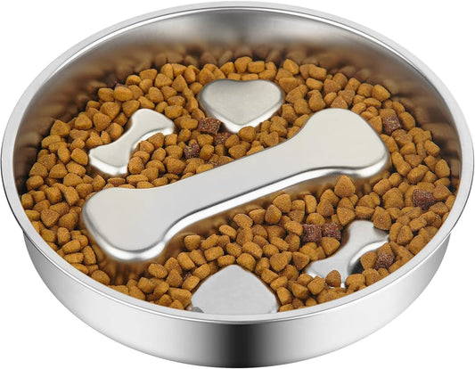 Novery Non-Slip Stainless Steel Slow Feeder Dog Bowl, 2-Cups