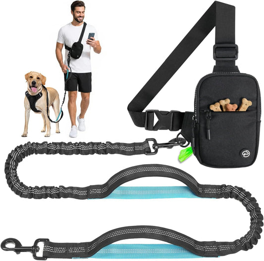 Hands Free Crossbody Dog Leash Bag, Dogs up to 60 Lbs, Black