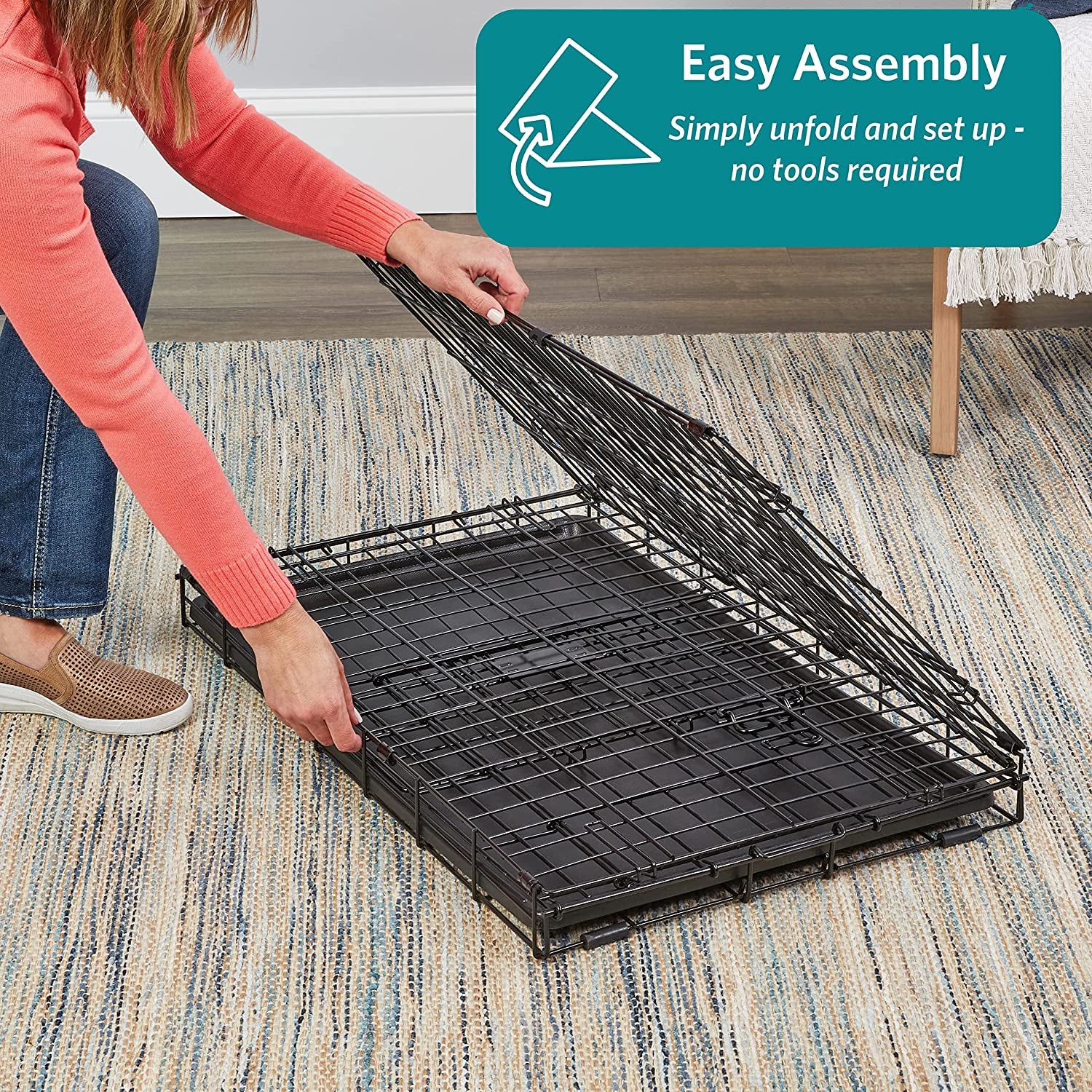 Midwest Homes for Pets 24-Inch Icrate for Small Breeds, 12-20 Lbs, Double Door Folding Dog Crate with Divider Panel, Leak-Proof Tray & Secure Latches, Portable, Durable & Easy to Assemble