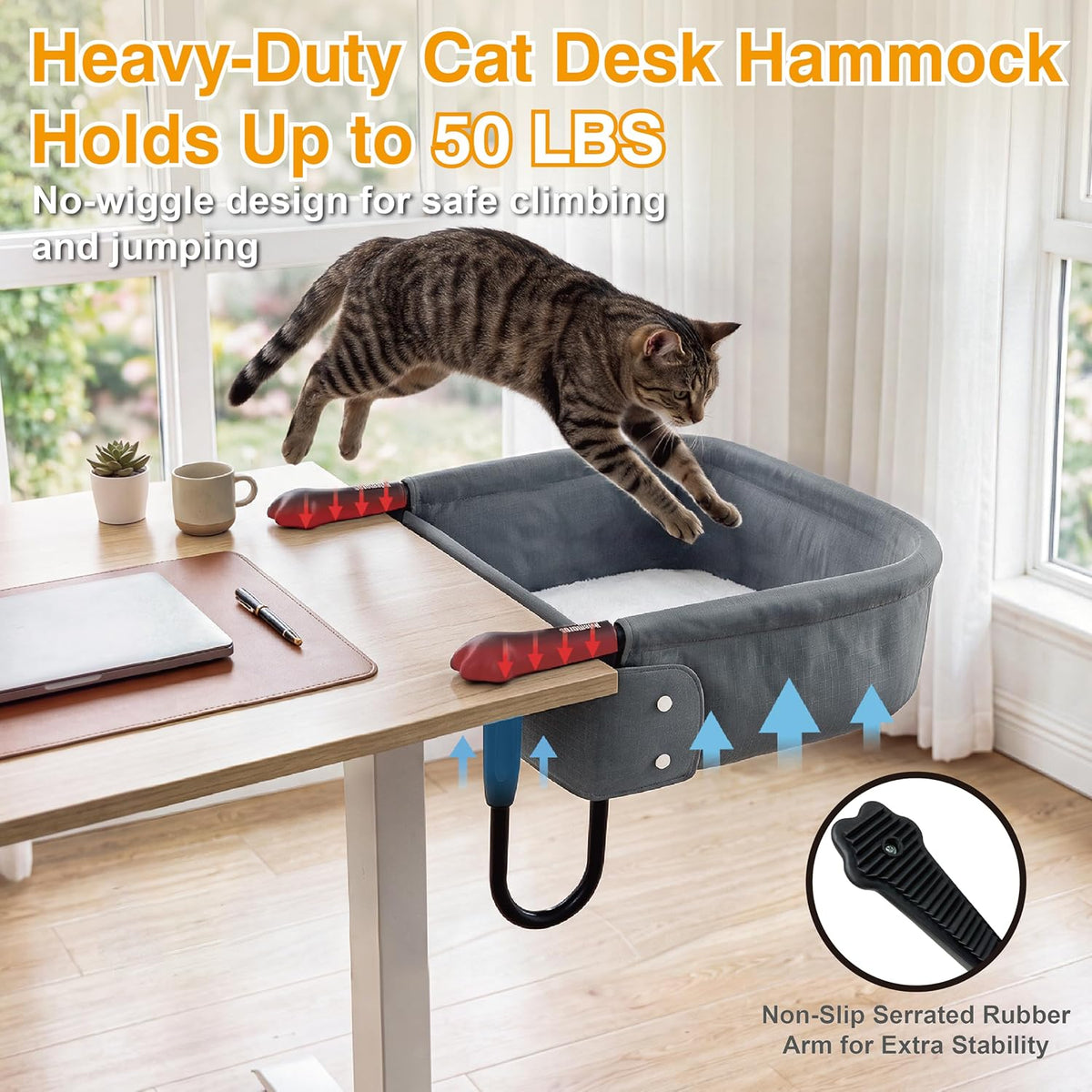 Extra-Sturdy Cat Desk Bed for Large Cats 50Lbs Desk Cat Bed Attachment