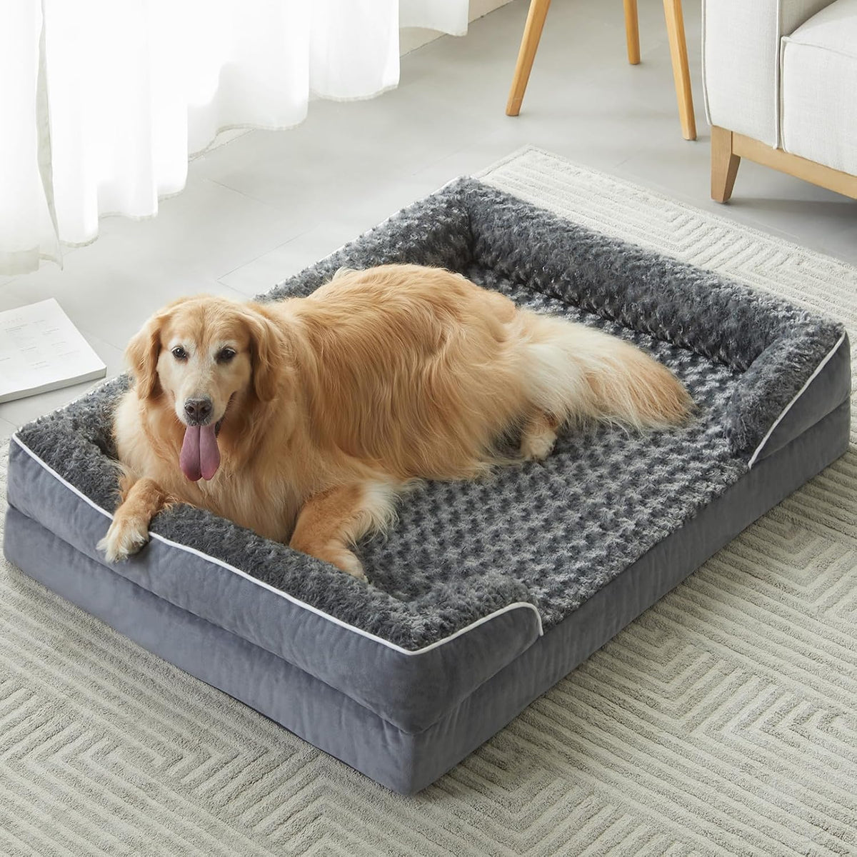 WNPETHOME Orthopedic Washable Dog Bed Large for Senior Dog Cozy Sleep