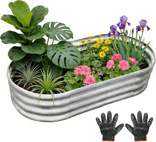 Gardeal Garden Galvanized Raised Garden Bed Kit - Metal Planter Box for Vegetables/Herbs/Flowers, Heavy-Duty Steel Outdoor Planter with Reinforced Edges (4X2X1 FT)