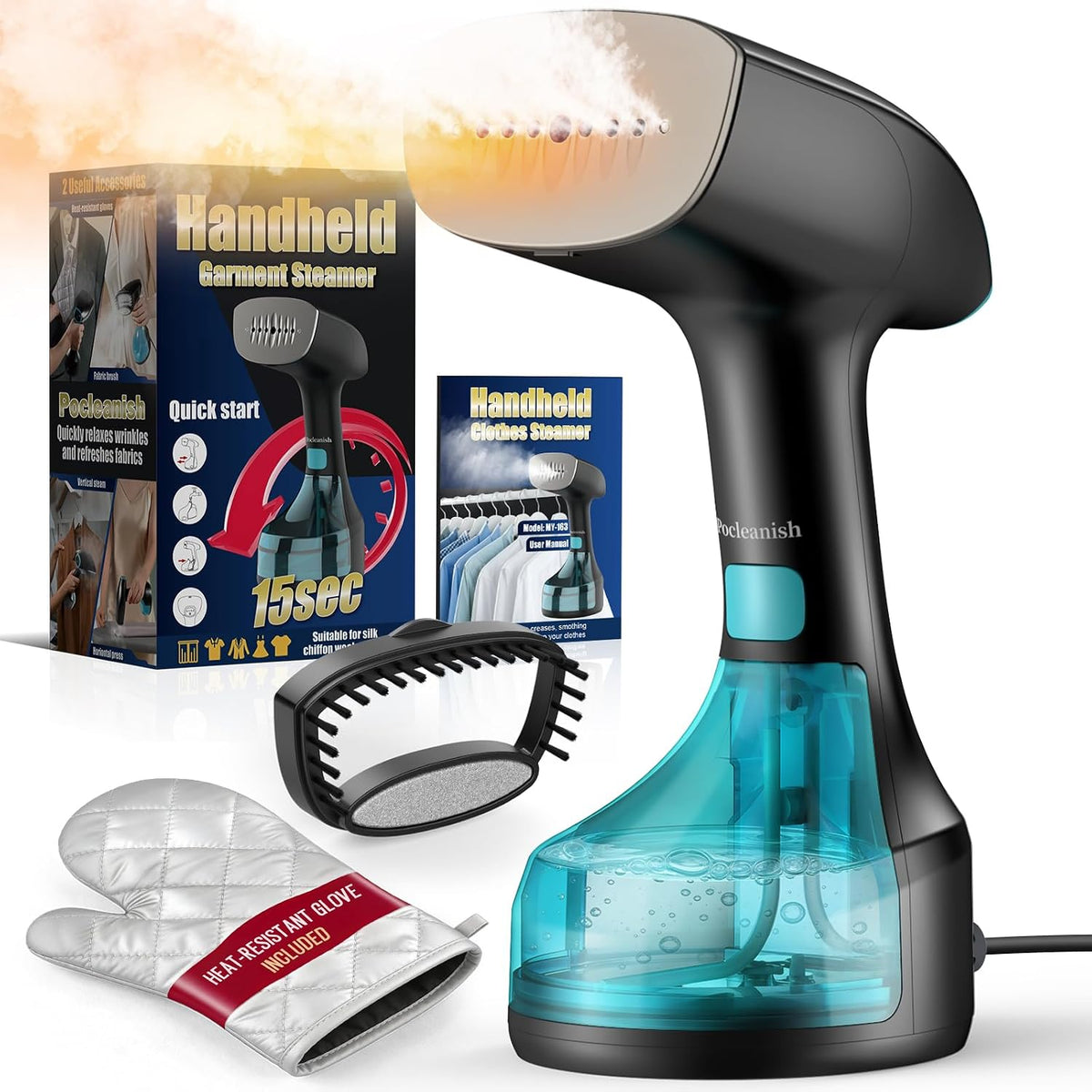 Steamer for Clothes - 1900W Strong Penetrating Steam & Fast Wrinkle Remover Portable Handheld Garment Steamer 3 Steam Settings, Fabric Brush & 300Ml Big Capacity, Clothes Steamer Iron for Home Travel