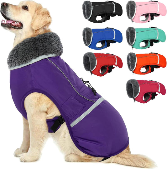 QBLEEV Warm Dog Coat, Reflective Dog Jacket, Waterproof Dogs Winter Coat