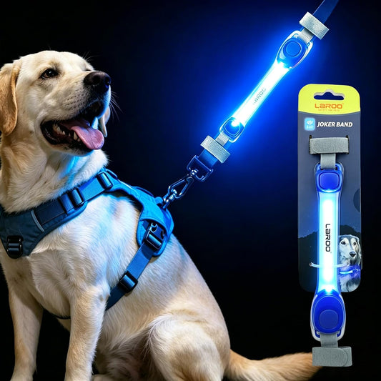 Laroo LED Dog Safety Light Strip, Hook & Loop for Harness Collar Leash Blue