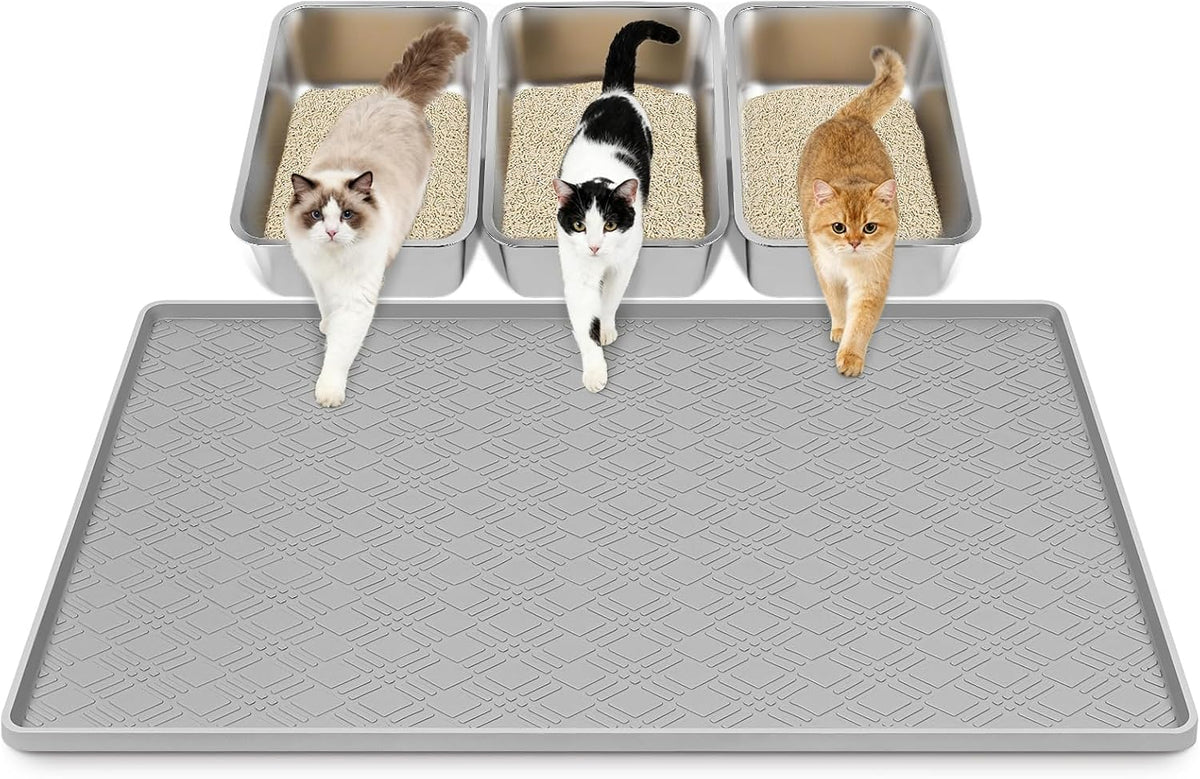 42" X29" Cat Litter Mat Lanstics Cat Mat for Litter Box Light Grey