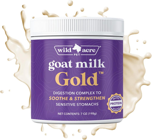 Wild Acre Goat Milk Powder for Dogs - Complete Protein Goat Milk with Nutritional Yeast for Sensitive Stomachs - Gentle Probiotic & Prebiotic Protein for Dogs, Puppies and Cats - 7Oz