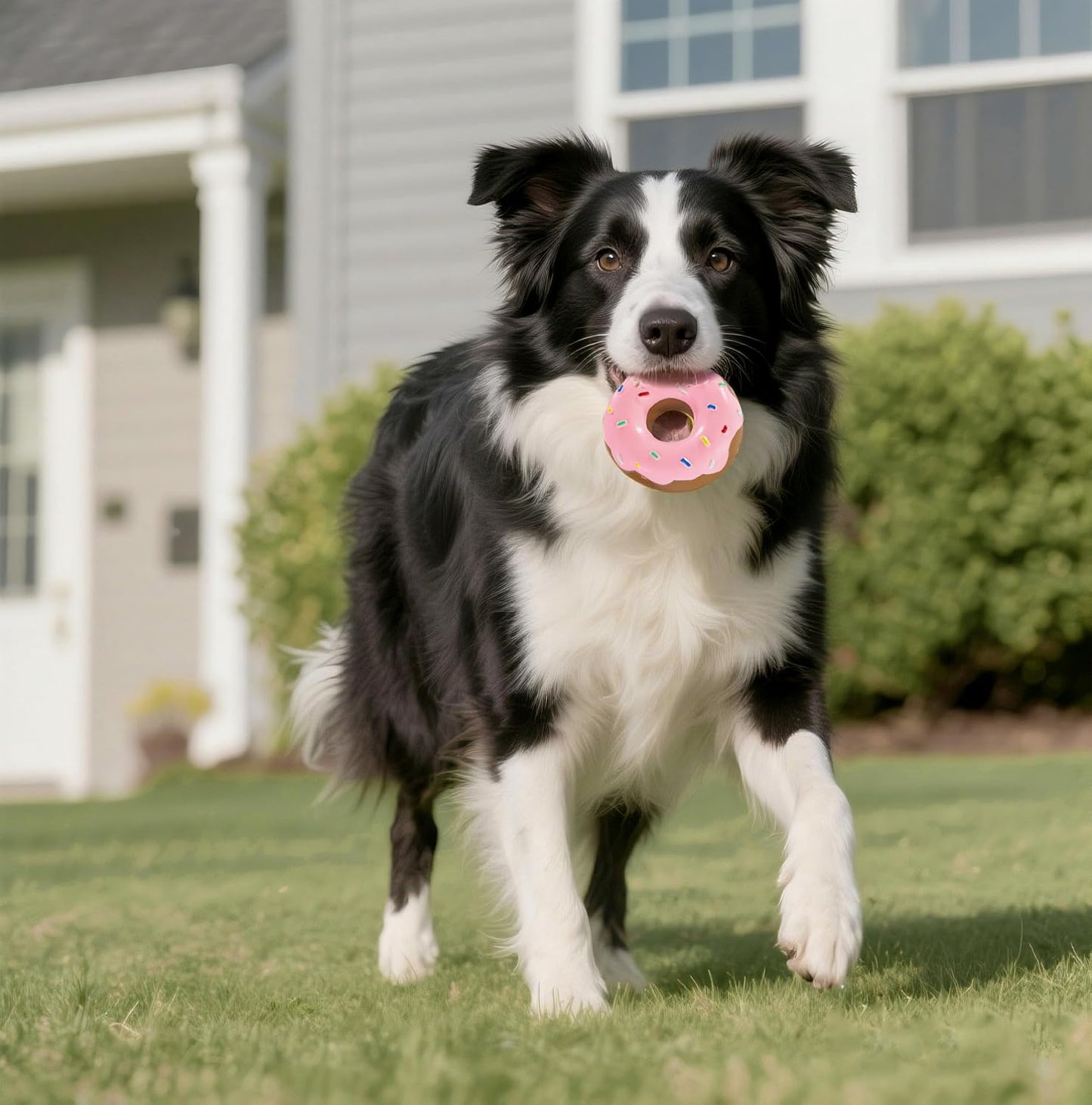 Tamu Style Donut Dog Toy, Squeaky Latex Play Toy for Small and Medium Dogs, 4 Inch Hand-Painted Design