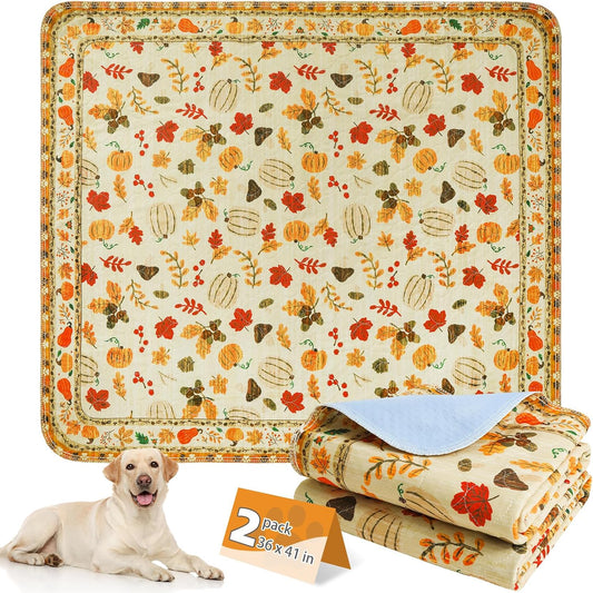Washable Fall Pee Pads for Dogs,2 Pack Thanksgiving Pet Mats,Super Absorbent Reusable Puppy Training Pads Waterproof,Nonslip Dog Pee Pad,Large Whelping Pad for Floor,Crate,Couch,36"*41"