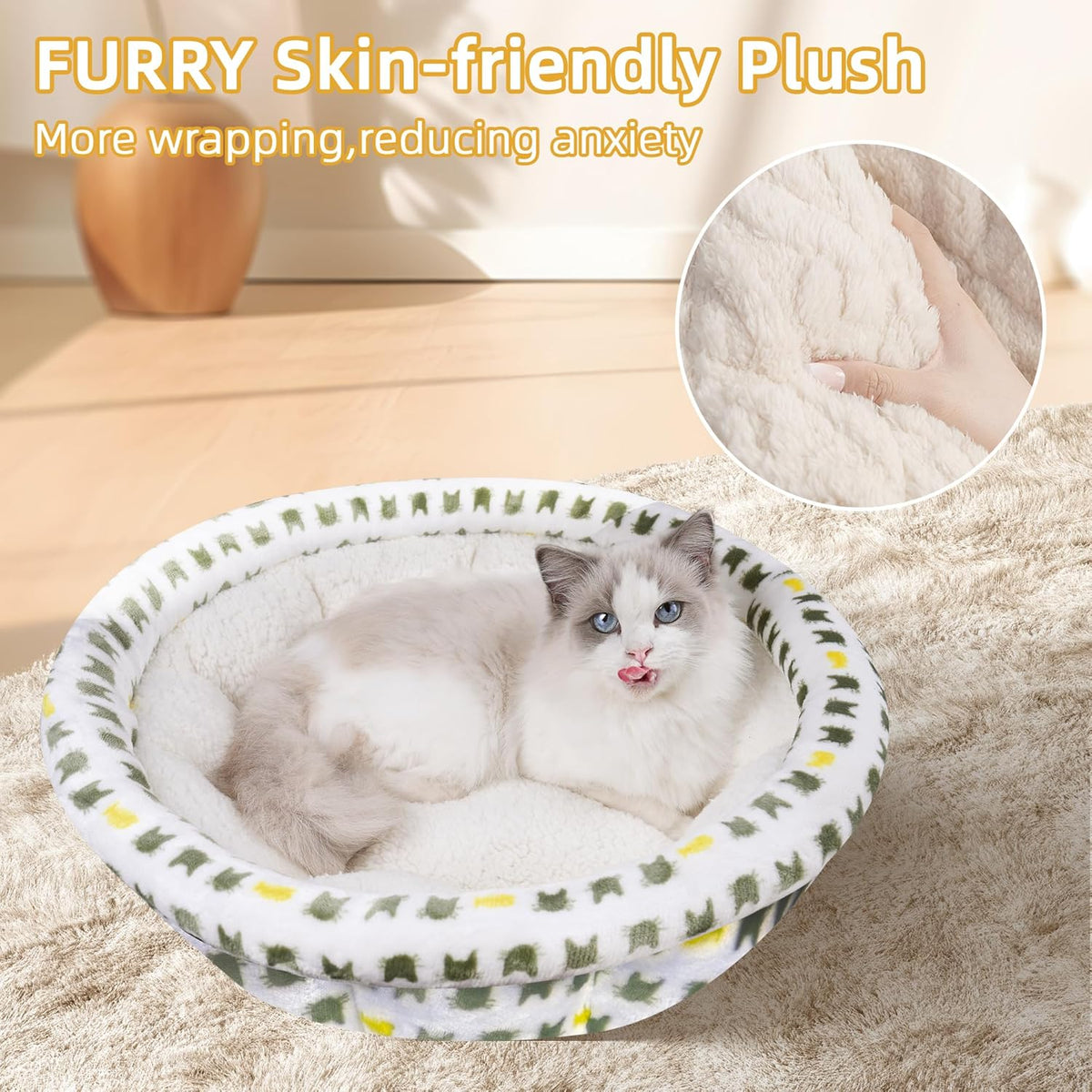 AIWIKIDE Super Soft Small Dog & Cat Bed, Anti-Anxiety Puppy Cuddler, Cozy round Fluffy Plush Pet Bed, Machine Washable Faux Fur Donut Cuddler