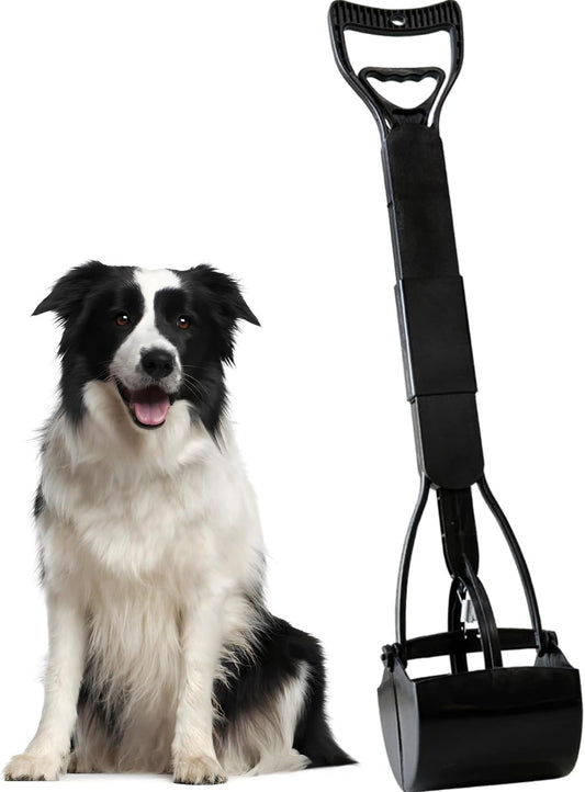 Ienjoyed 32" Dog Pooper Scooper for Small Dog to Large Dog, Heavy Duty Dog Poop Scooper for Yard & Walks, Durable Double Spring Clamp, Simple One Step Assembly (Black)