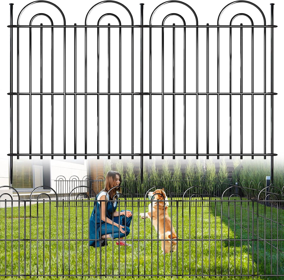 25 Panels No Dig Decorative Garden Fence, 32In(H) X 50Ft(L) Tall Dog Fence Outdoor for Yard, Rustproof Metal Wire Garden Fencing Animal Barrier with Ground Stakes, Temporary Fencing for Patio Outdoor