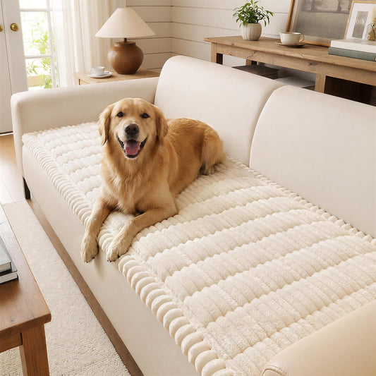 Decoruhome Couch Cover for Dogs, Non Slip Fuzzy Thick Pet Sofa Protector | Pet Friendly, Soft Plush Fabric, Couch Covers for Sofa, Machine Washable, Fits 2-Cushion Sofa/Loveseat, White, 27.6" X 59"