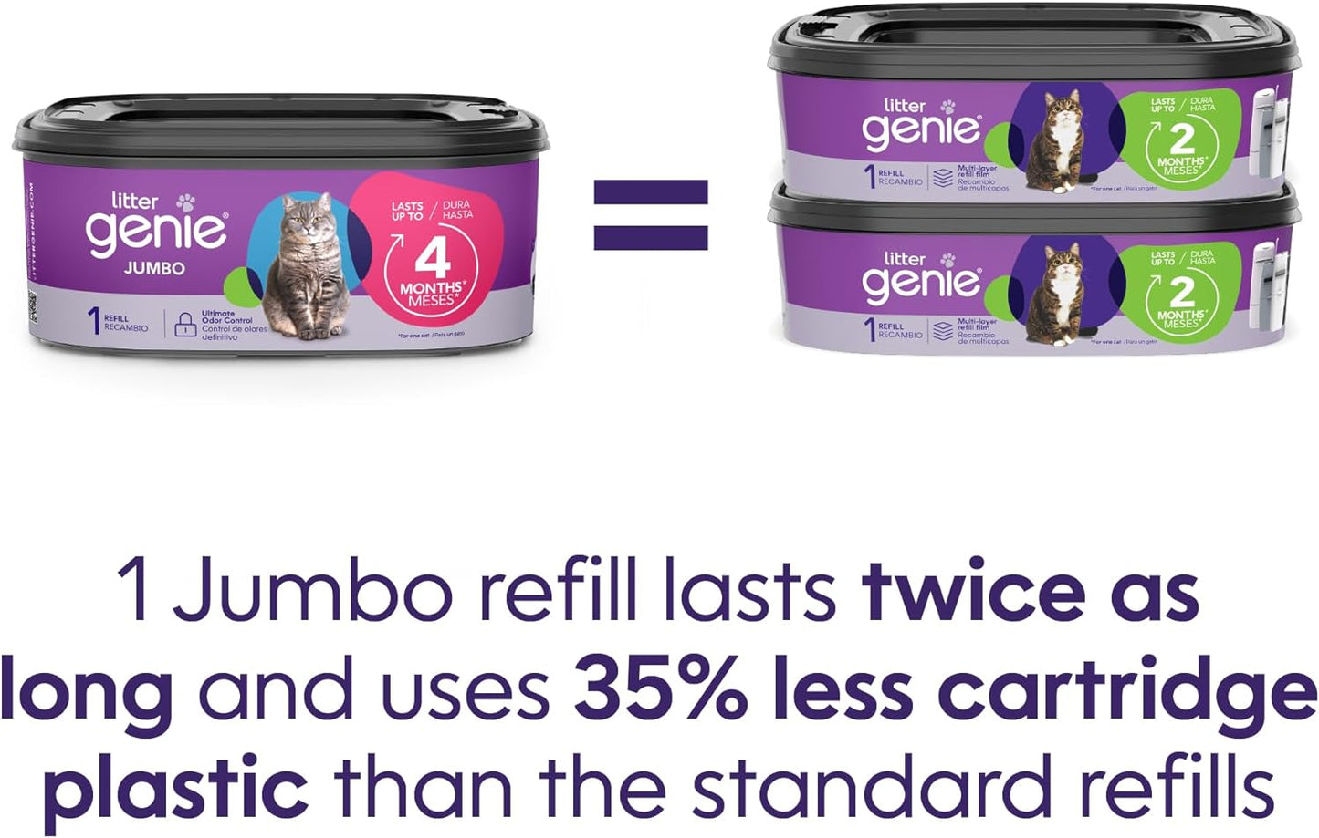 Litter Genie Refill Bags | Jumbo 2-Pack, 56 Total Ft | up to 8 Months of Supply in 2 Cartridges | Ultimate Odor Control Cat Litter Bags
