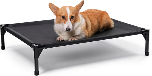 Garnpet Elevated Dog Bed for Medium Dogs, Raised Dog Cot, Heavy Duty Pet Cots with Durable Supportive Teslin Recyclable Washable Mesh, Indoor & Outdoor, Dark Grey, 32" L X 25" W X 7" Th