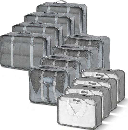 12 Pcs Packing Cubes for Suitcase, 3-Sizes Luggage Packing Organizers for Travel Accessories Hiking Camping Backpacking Clothes(Grey, L, M, S Size)