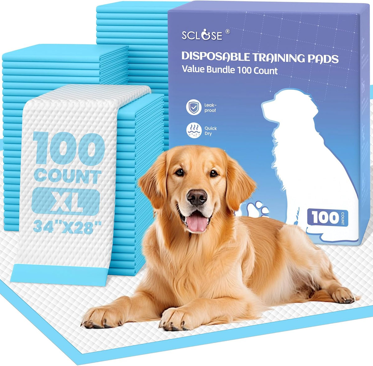 SCLOSE XL Dog Pee Pads 100 Count, 34"X28" Disposable Puppy Training Pads