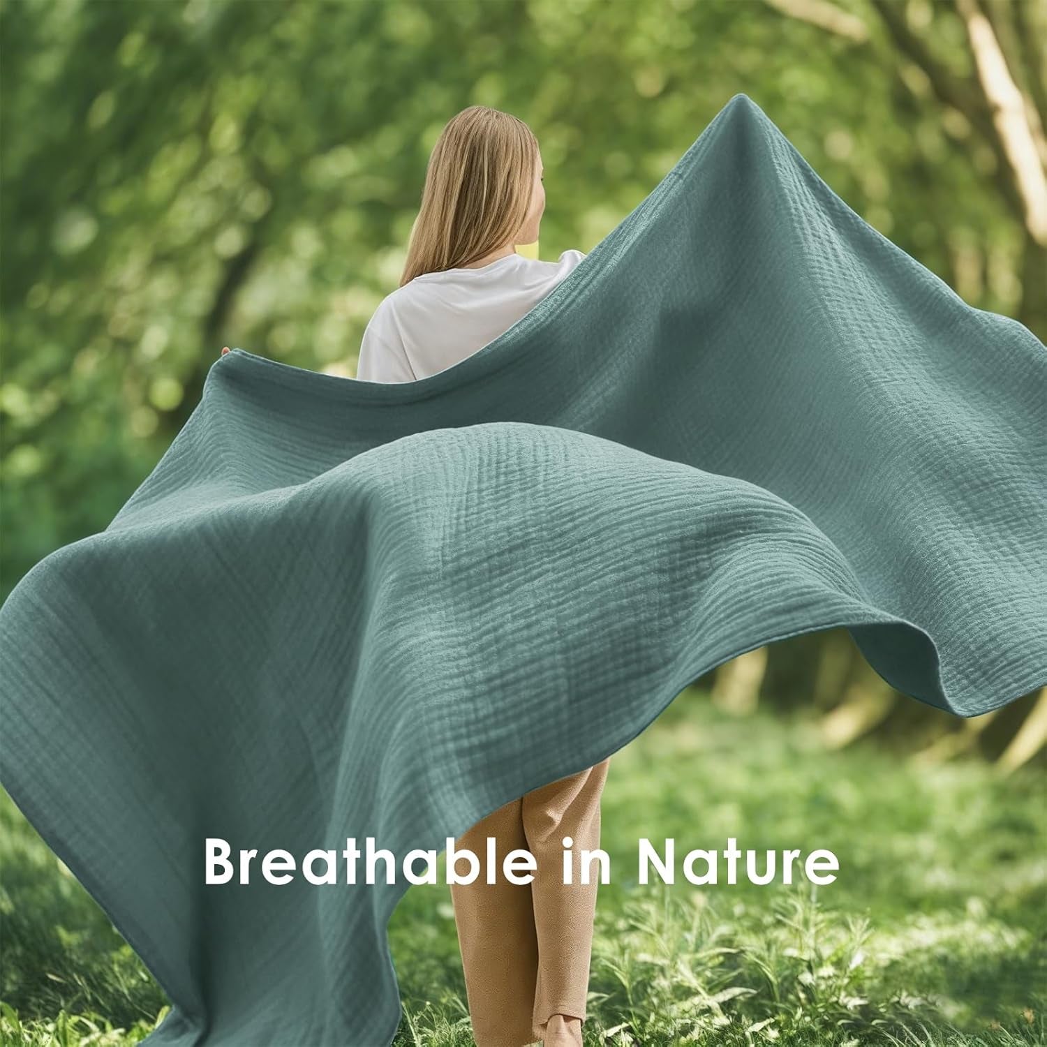 EMME Muslin Throw Blanket 100% Cotton Blankets for Couch Breathable Gauze All Season Soft and Lightweight Pre-Washed (Teal, 50"X70")