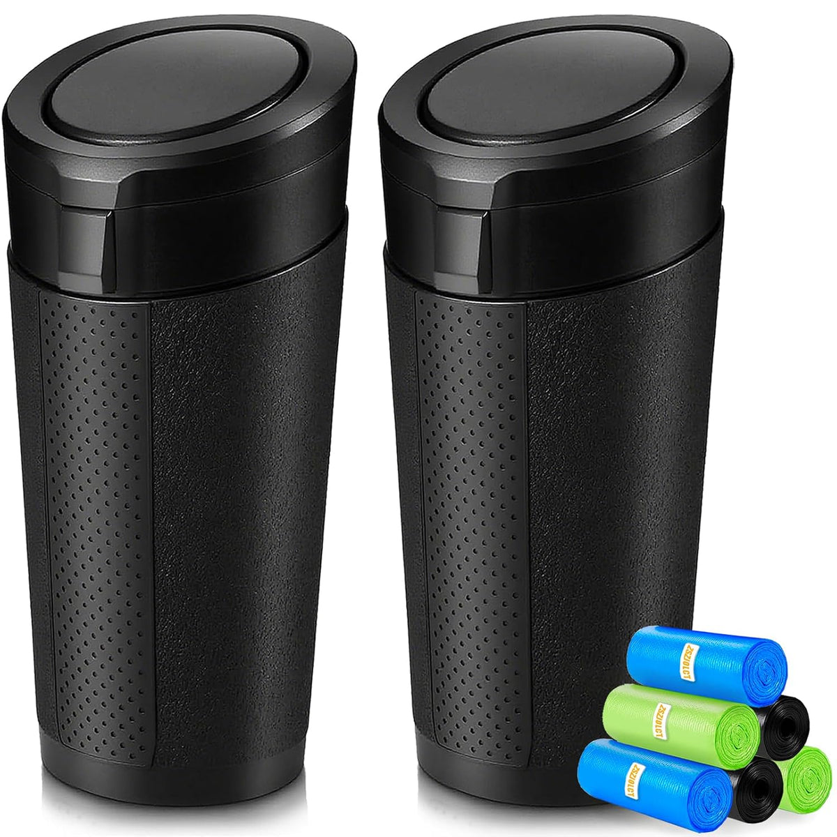 Car Trash Can with Lid, Leakproof, 2 Pack, 180 Trash Bags, Black
