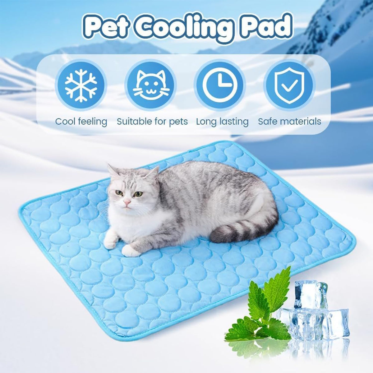2025 New Dog Cooling Mat, Pet Cooling Mats, Summer Cool Pads Pet Mat Outdoor for Dogs & Cats, Pet Bed Mats Machine Washable (Blue, 70×55 Cm | 28×22")
