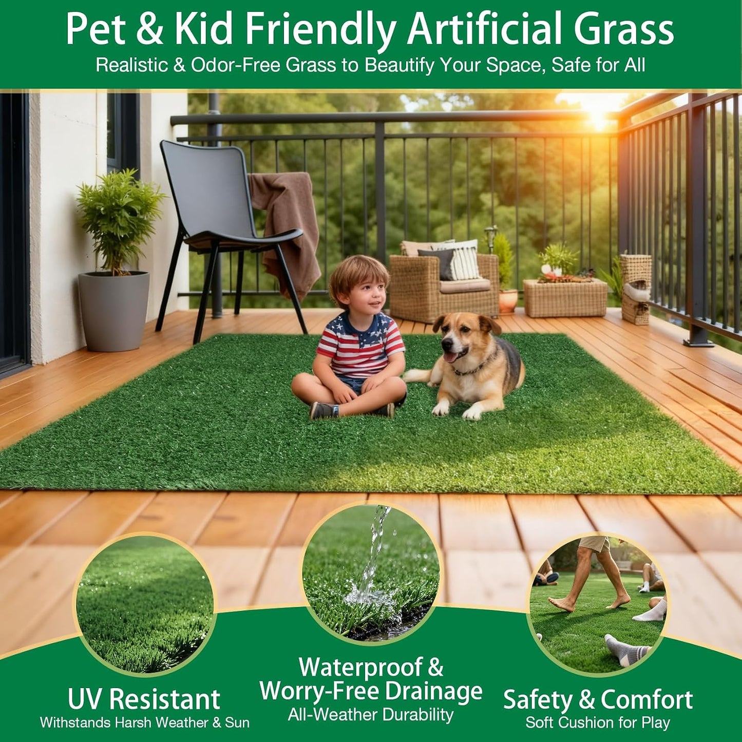 TOOKOO Artificial Grass Outdoor Rug - 6FT X 9FT Fake Grass for Dogs - Patio Balcony Turf Mat - 20Mm Pile Height with Drain Hole