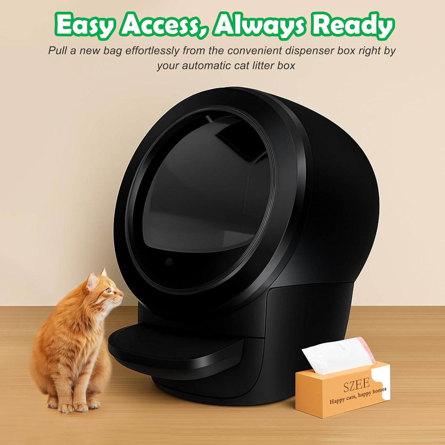SZEE 120 Pack Automatic Waste Bags Compatible with Litter Box Robot 3/4 and Other Automatic Cat Litter Box, Waste Drawer Liners Bags Heavy Duty, Thick Self-Cleaning Cat Litter Box Liners