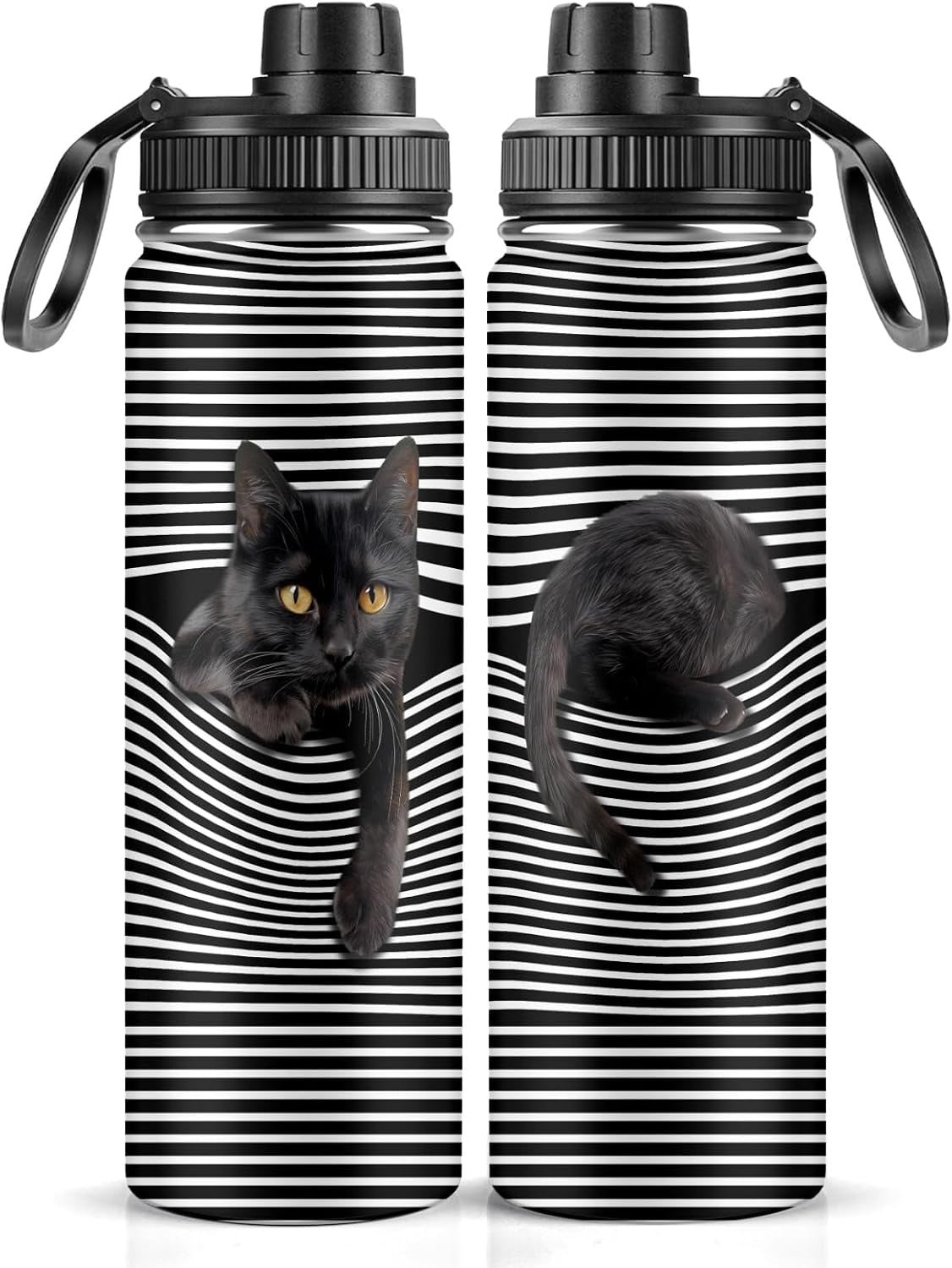 Jekeno Sports Water Bottle 22Oz Outdoor Travel Insulated Tumbler Gifts for Cat Lover Girls Boys Kids Teens Stainless Steel Birthday Christmas Women Lid