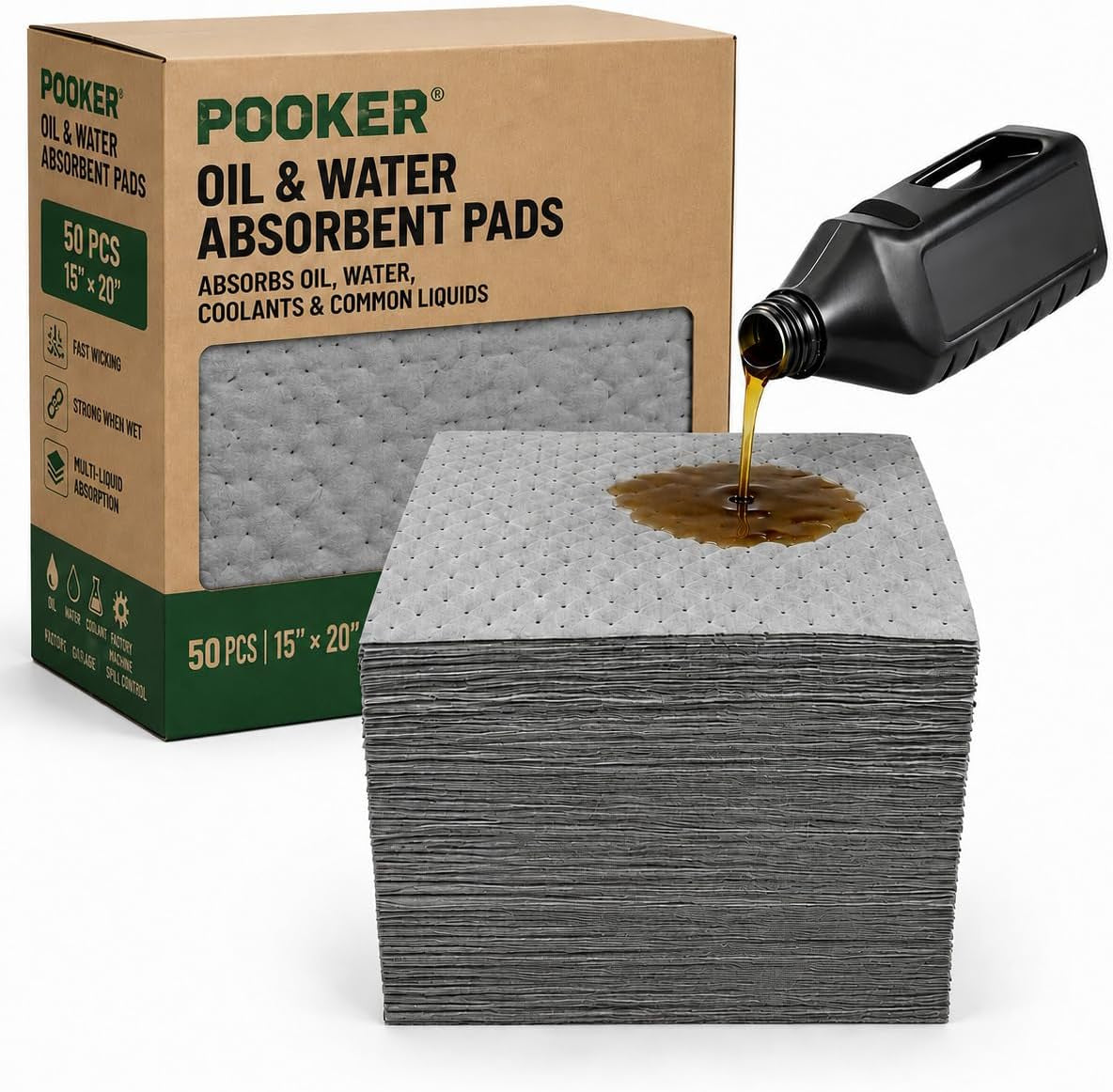 Heavy Duty 15" X 20" Oil Absorbent Pads 50 Pack, Absorbent Pads