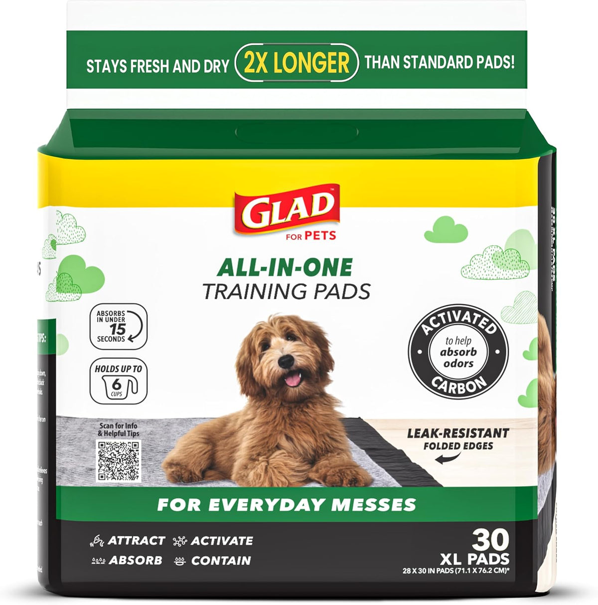 Glad for Pets, Dog Pee Pads, Activated Carbon, Puppy Pads, 30 Count