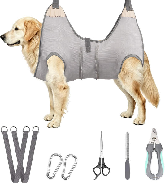 ATESON Pet Grooming Hammock Harness for Dogs, Adjustable Zipper Design Fits Two Sizes, Reinforced 4-Corner Dog Grooming Sling for Nail Trimming, Ear Cleaning & Grooming XL