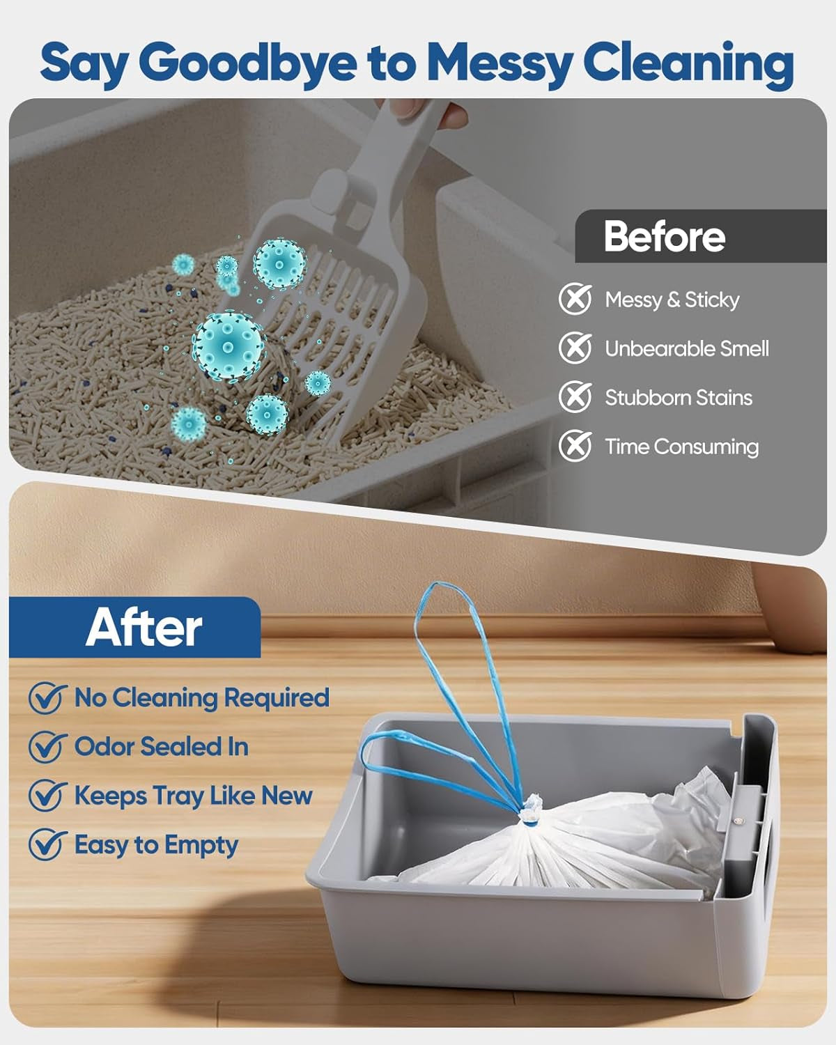 150 Count 26"X11.8" Self-Cleaning Cat Litter Bags - Heavy Duty Litter Box Liners for Cumrige Fumoi & Fsitego Automatic Litter Boxes - Pre-Separated Kitty Litter Bags with Drawstring(10-12 Gallon)