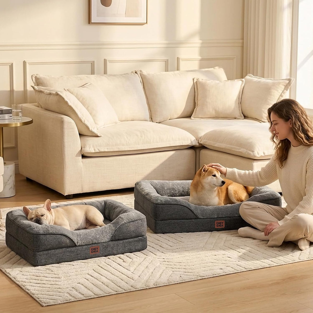 EHEYCIGA Orthopedic Dog Bed for Large Dog, Memory Foam Dog Couch, Grey