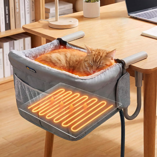 Veehoo Heated Cat Desk Bed for Large Cats, Desk Cat Bed with Heating Pad