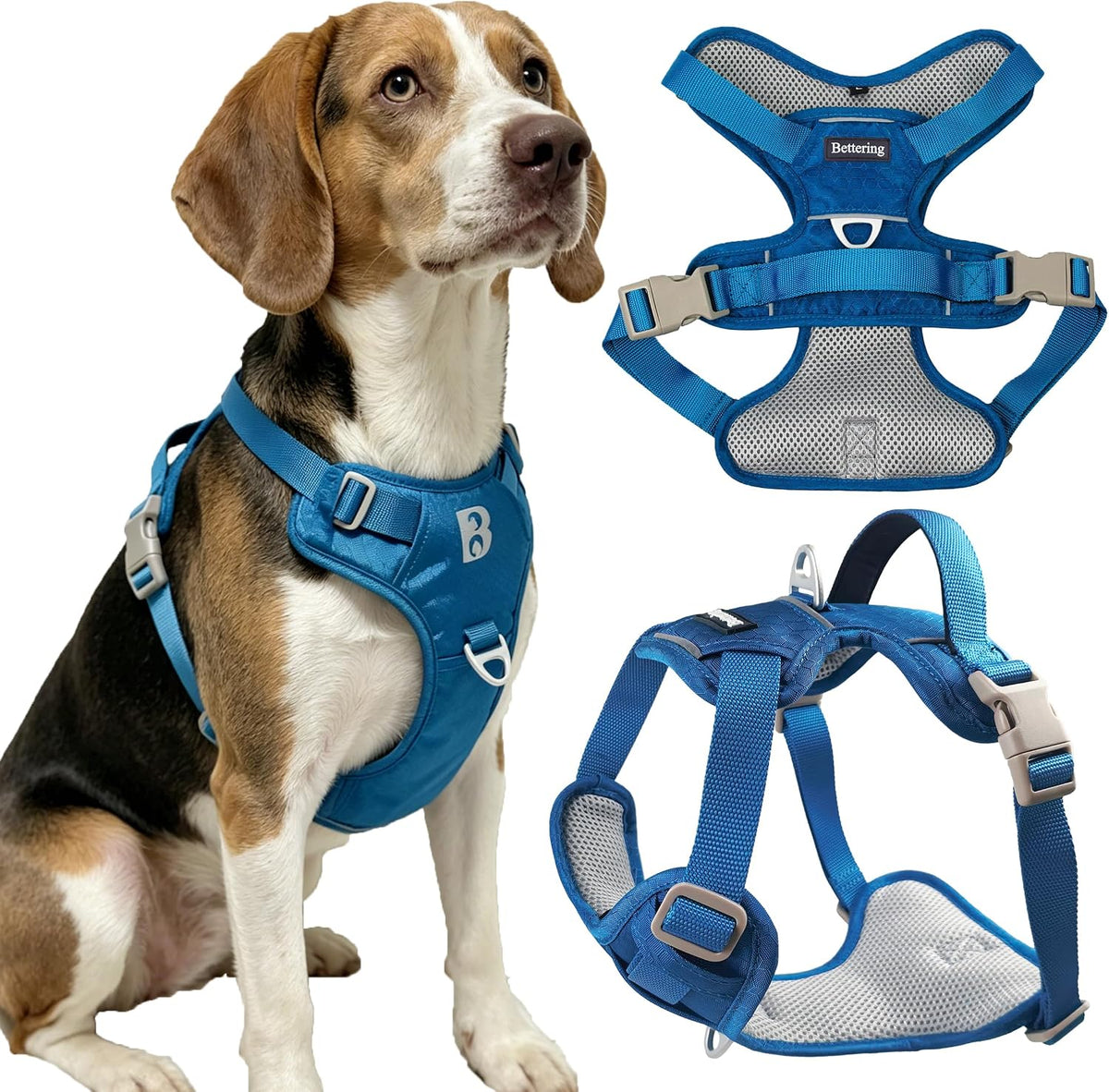 No Pull Dog Harness Front Clip Heavy Duty Reflective Easy Control Handle for Large Dog (Blue, S)