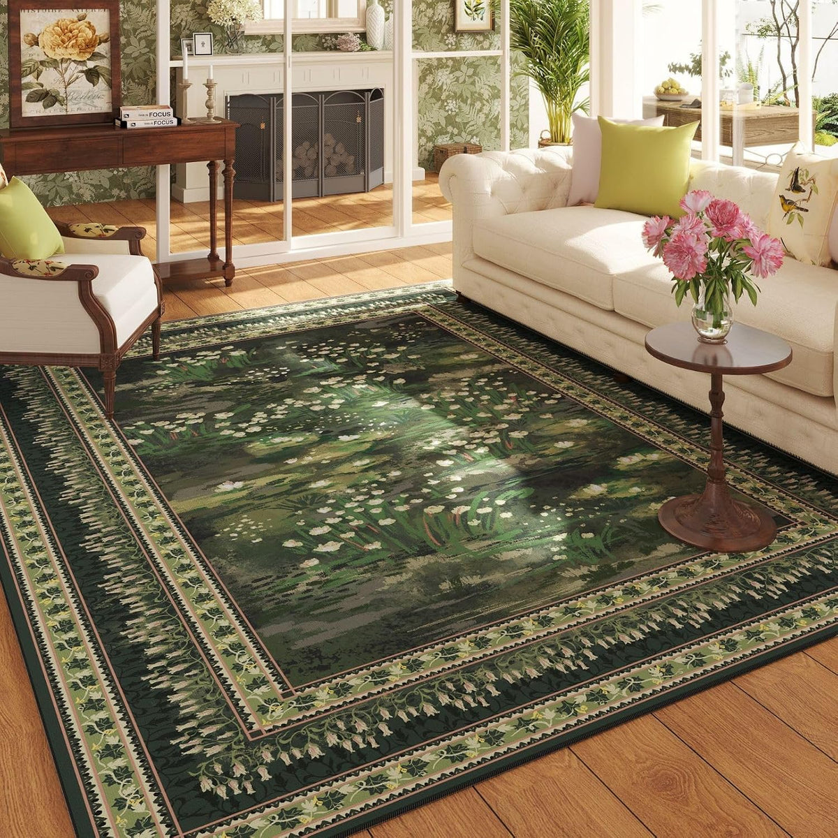 Rugcomf Area Rug 5X7 for Living Room Washable Vintage, Green