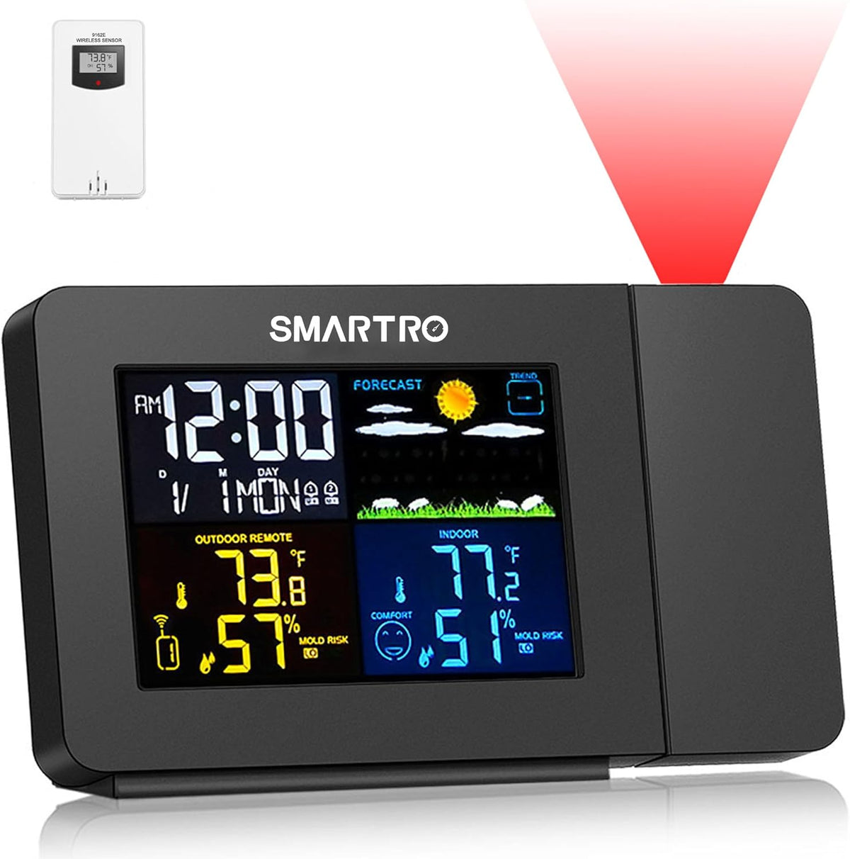 SMARTRO SC91 Projection Alarm Clock for Bedrooms with Weather Station
