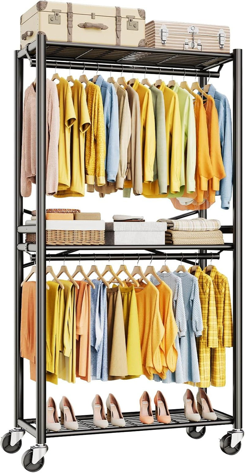 HYSEYY Rolling Clothes Rack Heavy Duty Clothing Rack for Hanging Clothes
