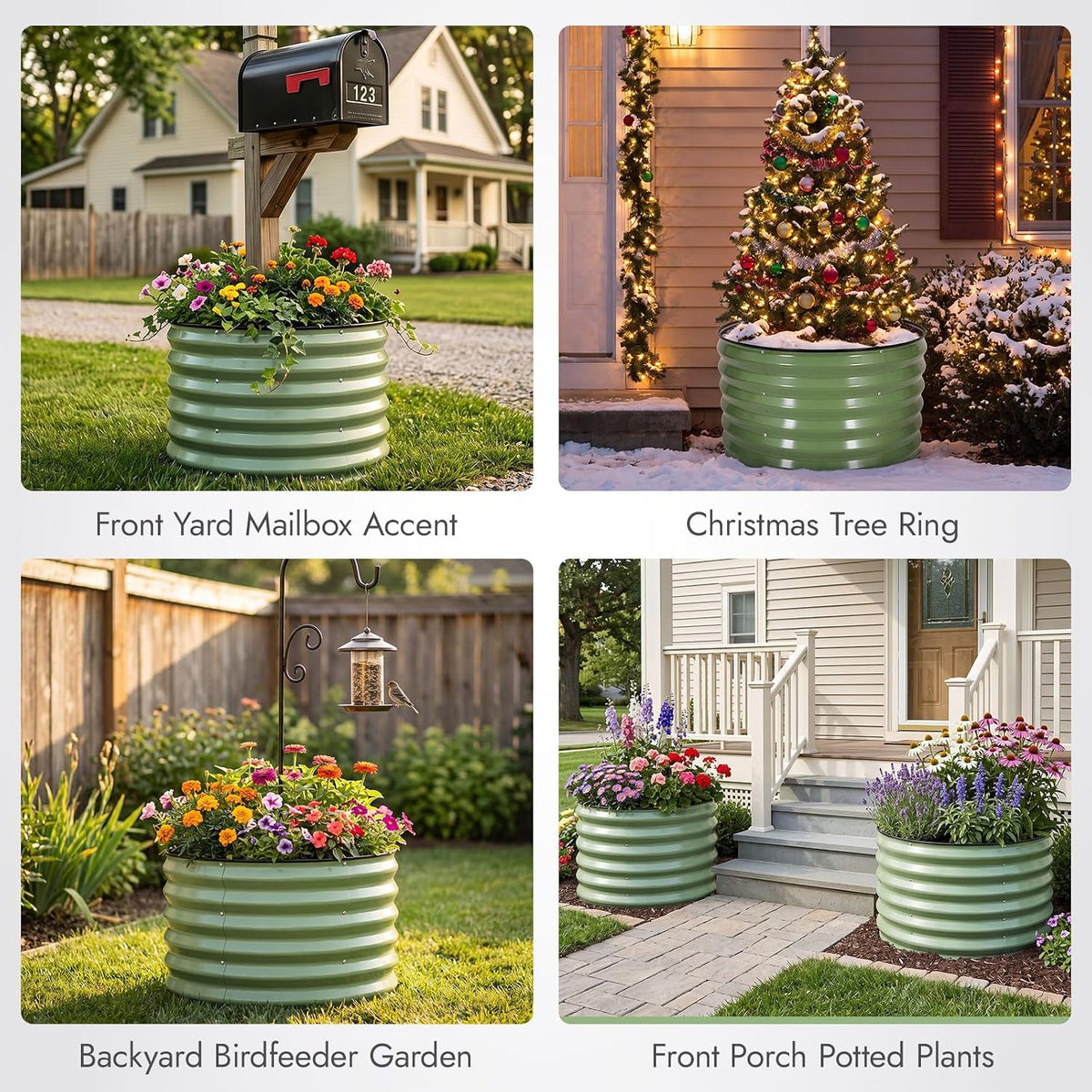 INNO STAGE 3 Pcs round Galvanized Raised Garden Beds, 2X2X1.4Ft Olive Green