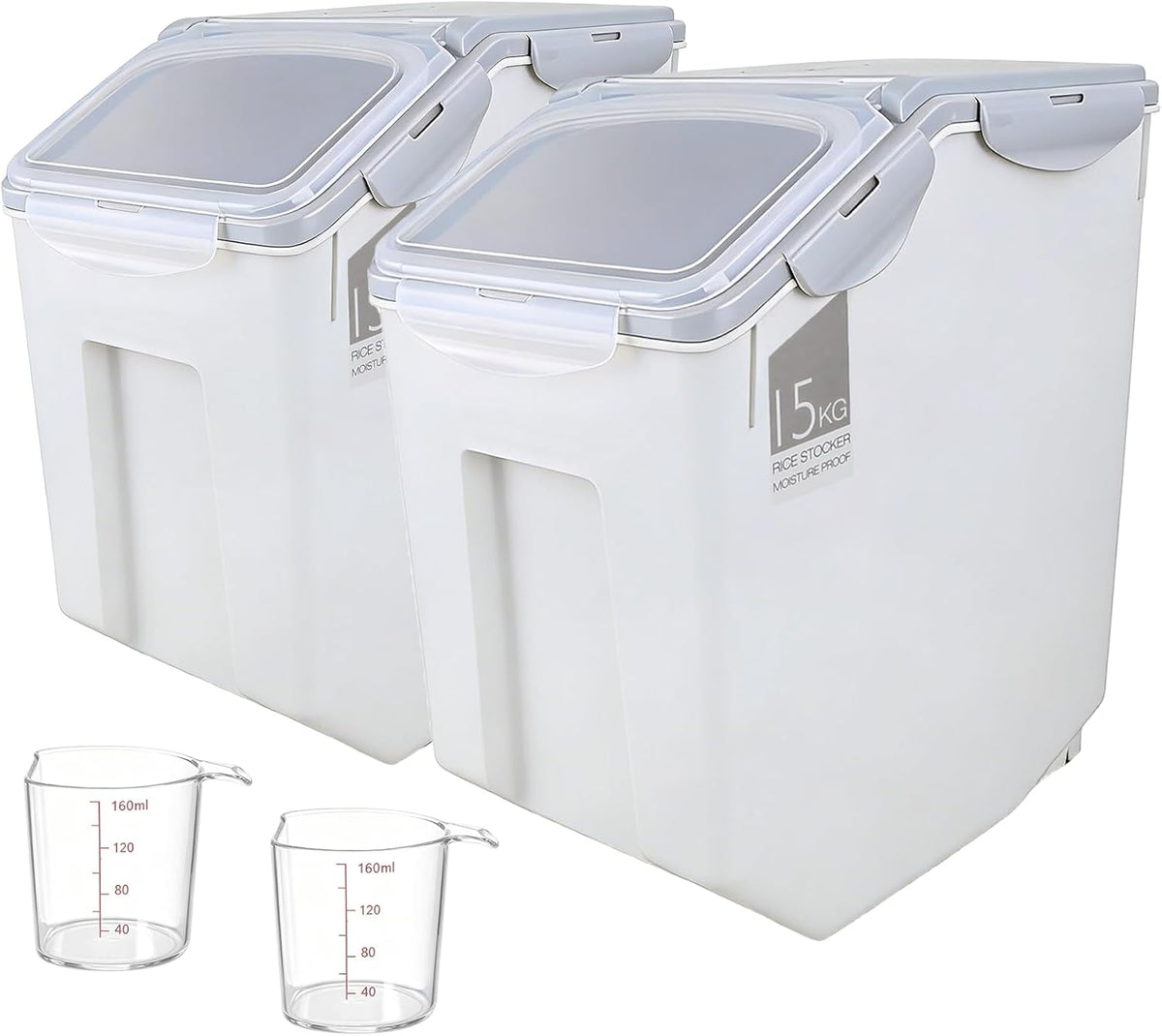 Rice Storage Container 25Lb, 2 Pack 15L Airtight Food Bin with Wheels