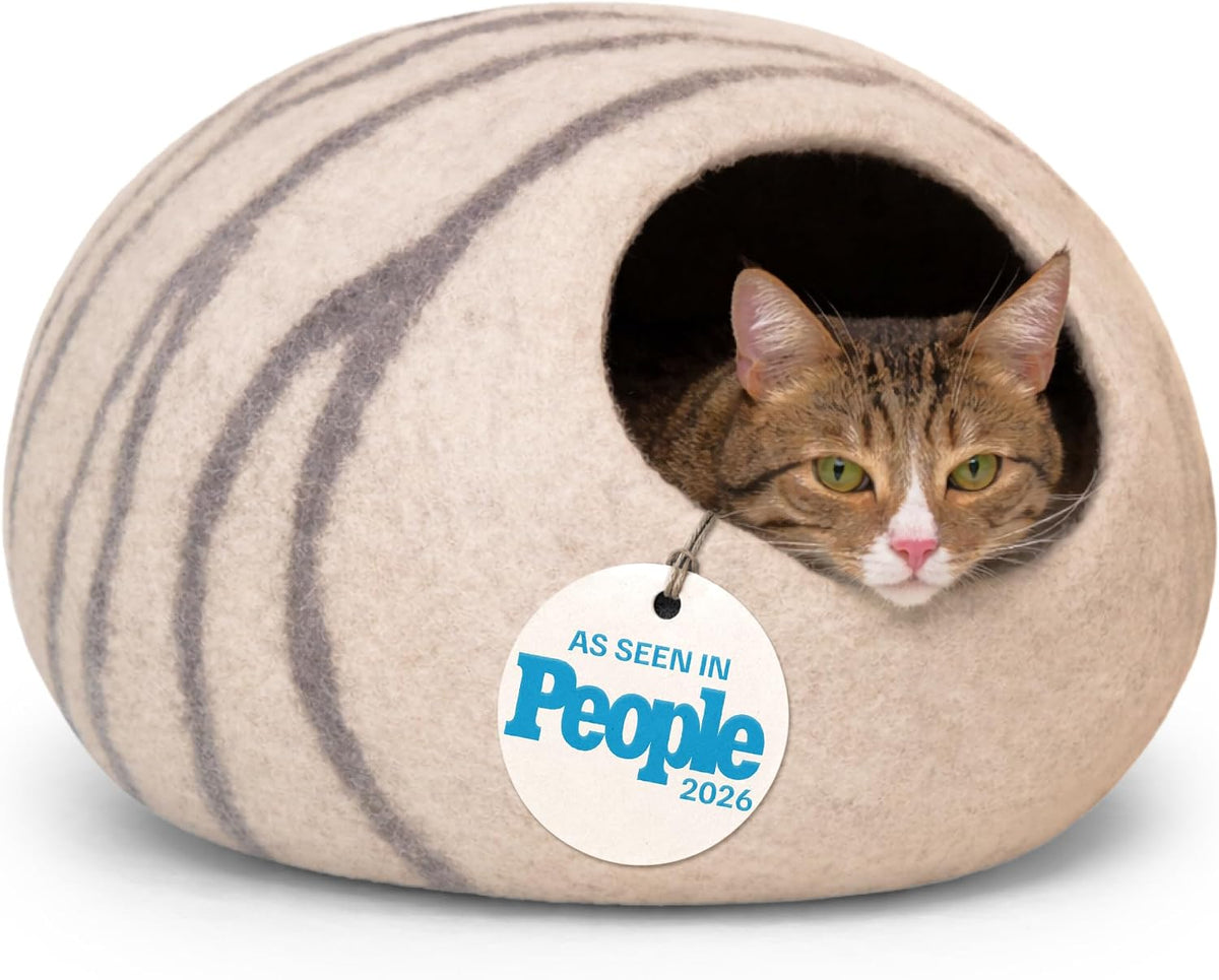 MEOWFIA Cat Cave - Merino Wool Bed for Indoor Cats (Light Gray, Medium)