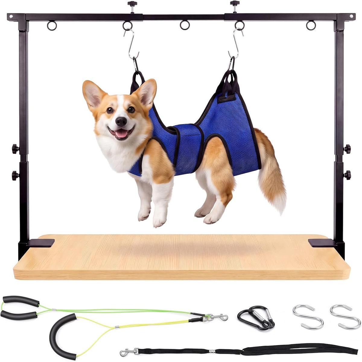 Dog Grooming Arm Double Rod with Hammock, Sturdy Metal Pillar Not Wobble