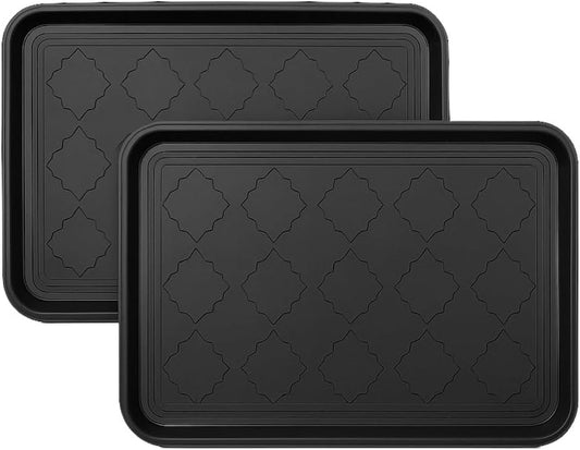 2-Pack Boot Trays for Entryway, Plastic Shoe Tray with Raised Edges (Black)